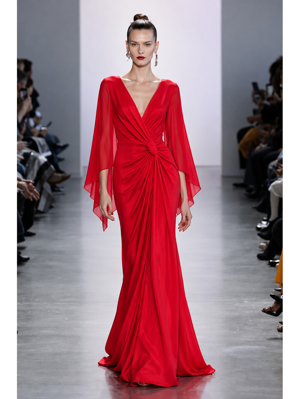 $795 Badgley Mischka Red Wrap Front Draped Holiday NYE Gown Cape Sleeve sz 4